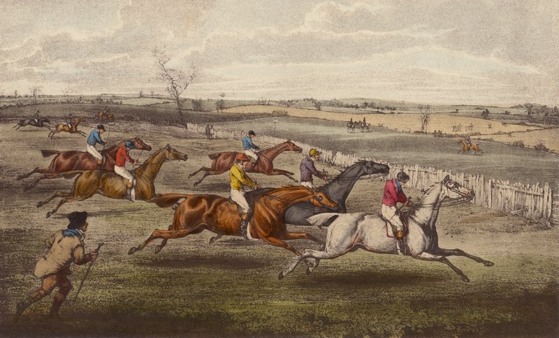 A Steeple-Chase (lito colorido) de Henry Thomas (after) Alken