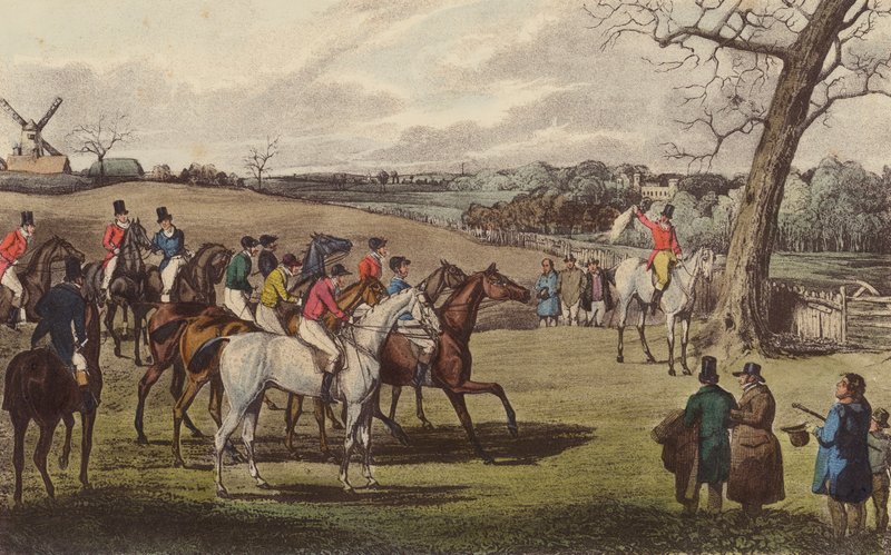 A Steeple-Chase (lito colorido) de Henry Thomas (after) Alken