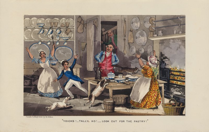 Caos na cozinha (gravura colorida) de Henry Thomas (after) Alken