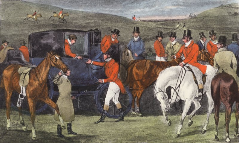 O "Meet" com os Staghounds de Lord Derby (litografia) de Henry Thomas (after) Alken