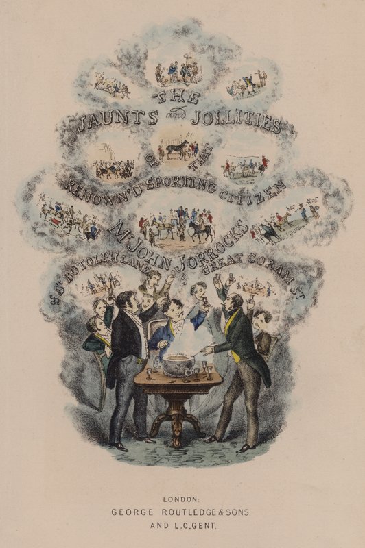 Ilustração da página de título para Jorrocks Jaunts e Jollities (cor litho) de Henry Thomas (after) Alken