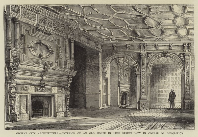 Arquitetura da cidade antiga, interior de uma antiga casa na rua Lime agora em curso de demolição de Henry William Brewer