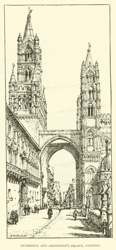 Catedral e Palácio do Arcebispo, Palermo (gravura) de Henry William Brewer
