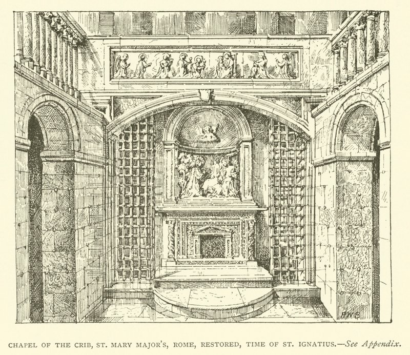 Capela do Presépio, Santa Maria Maior, Roma, restaurada, tempo de Santo Inácio (gravura) de Henry William Brewer