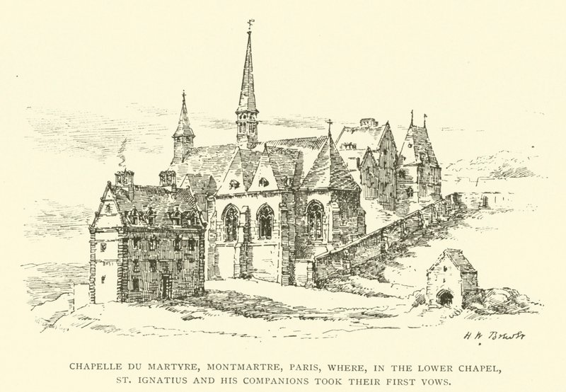 Chapelle du Martyre, Montmartre, Paris, onde, na Capela Inferior, Santo Inácio e seus companheiros fizeram seus primeiros votos (gravura) de Henry William Brewer