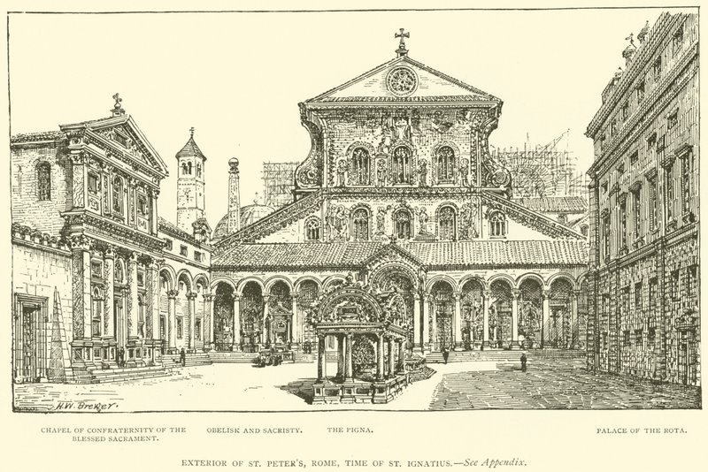 Exterior de São Pedro, Roma, tempo de Santo Inácio (gravura) de Henry William Brewer