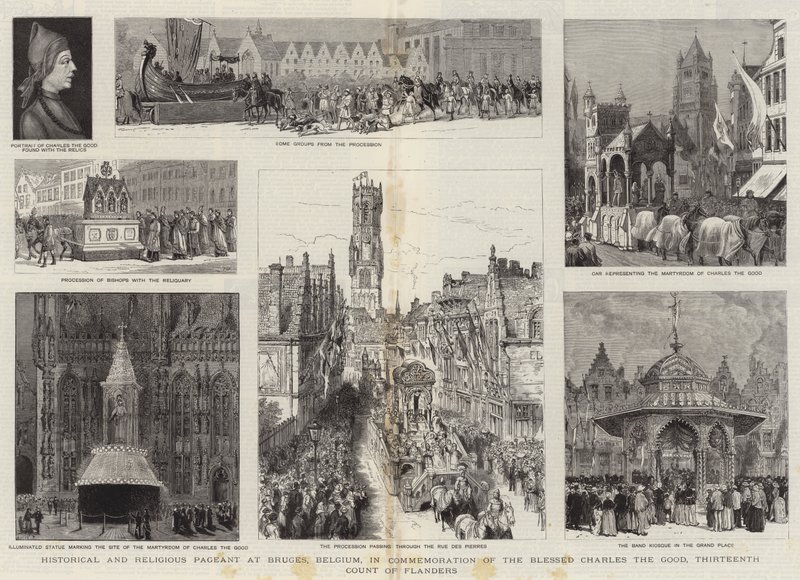 Concurso histórico e religioso em Bruges, na Bélgica, em comemoração do Beato Carlos, o Bom, décimo terceiro conde de Flandres de Henry William Brewer