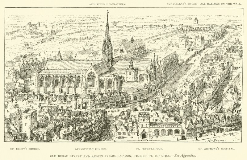 Old Broad Street e Austin Friars, Londres, tempo de Santo Inácio (gravura) de Henry William Brewer