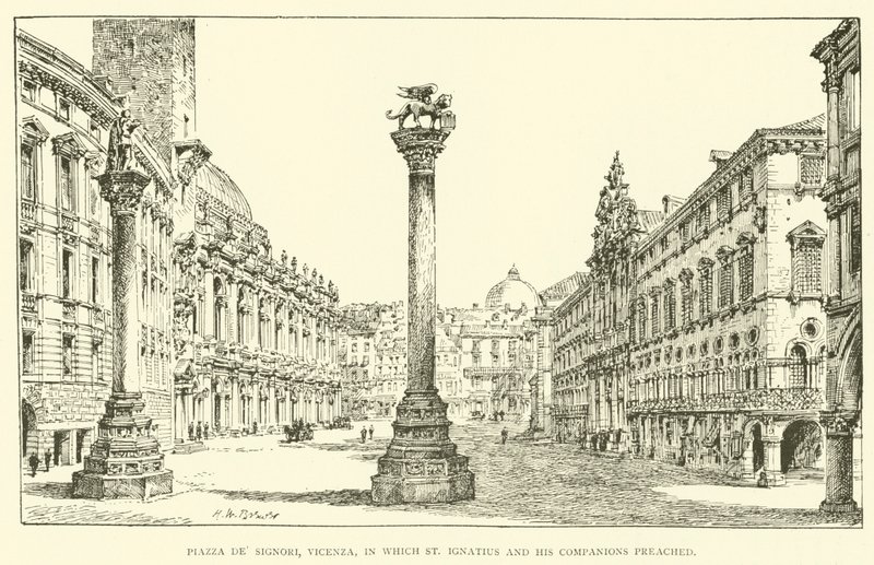 Piazza dei Signori, Vicenza, na qual Santo Inácio e seus companheiros pregavam (gravura) de Henry William Brewer