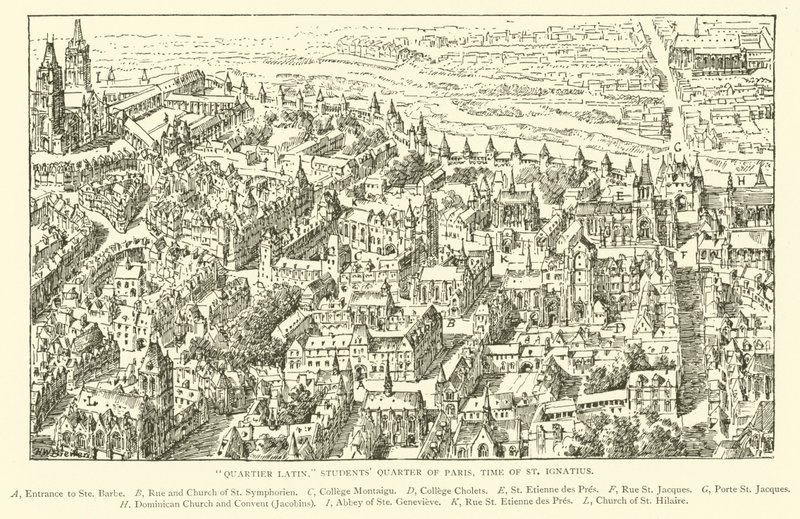 "Quartier Latin", bairro estudantil de Paris, tempo de Santo Inácio (gravura) de Henry William Brewer