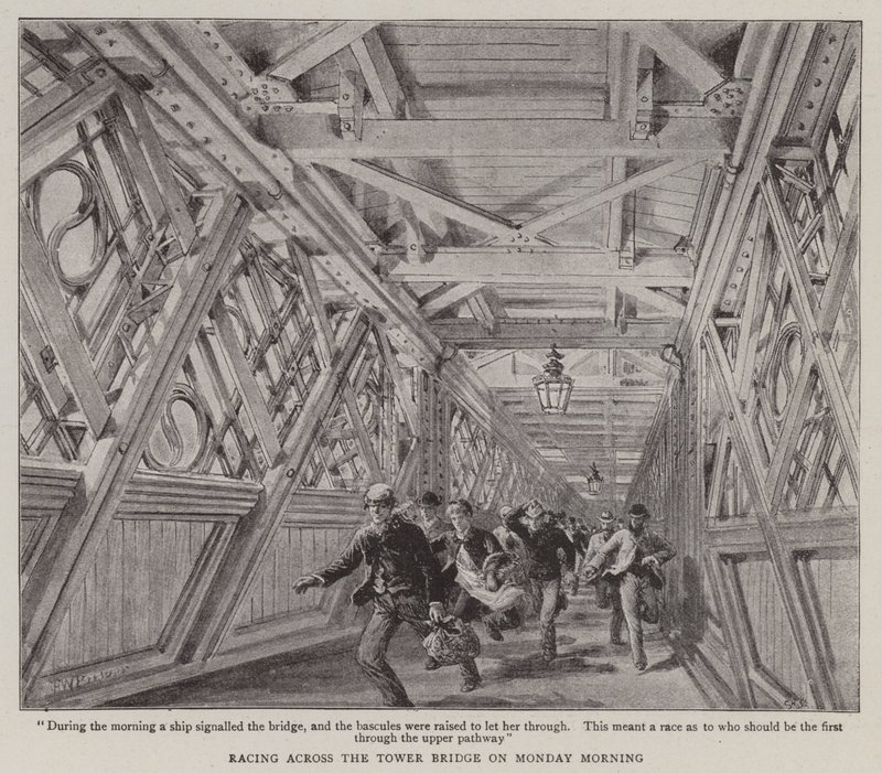 Correndo pela Tower Bridge na segunda-feira de manhã de Henry William Brewer