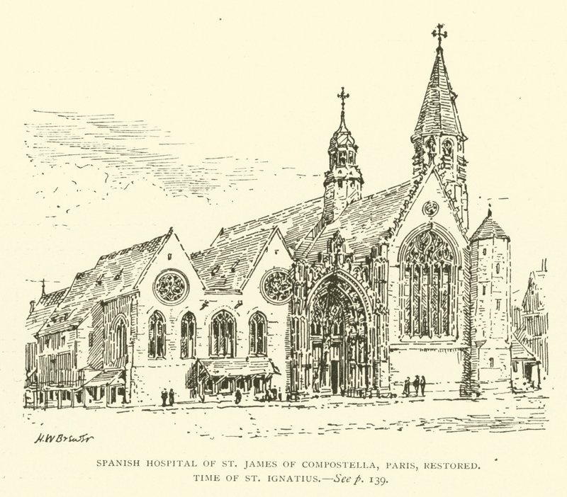 Hospital Espanhol de Santiago de Compostela, Paris, restaurado, época de Santo Inácio (gravura) de Henry William Brewer
