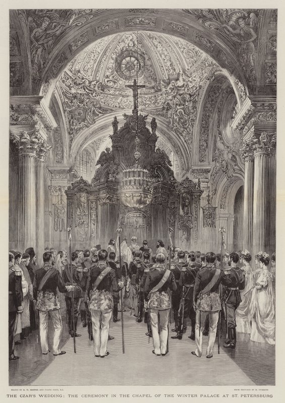 O casamento do czar, a cerimônia na capela do Palácio de Inverno em São Petersburgo de Henry William Brewer