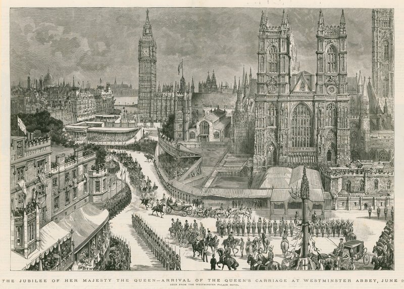 O Jubileu de Sua Majestade a Rainha - chegada da carruagem da Rainha na Abadia de Westminster de Henry William Brewer