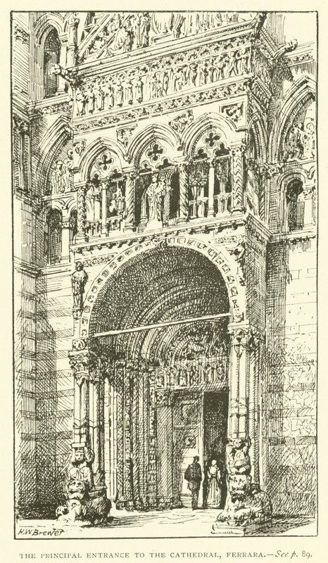 A Entrada Principal da Catedral, Ferrara (gravura) de Henry William Brewer