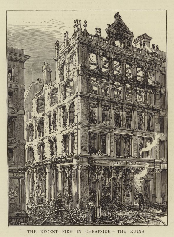 O fogo recente em Cheapside, as ruínas de Henry William Brewer