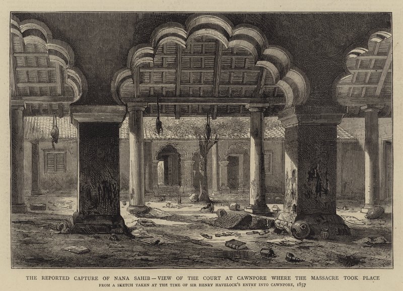 A captura relatada de Nana Sahib, vista da corte em Cawnpore onde ocorreu o massacre de Henry William Brewer