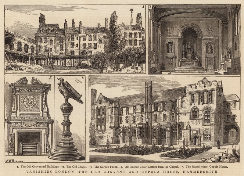 Londres desaparecendo, o antigo convento e casa de cúpula, Hammersmith de Henry William Brewer