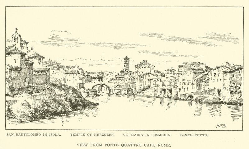 Vista de Ponte Quattro Capi, Roma (gravura) de Henry William Brewer