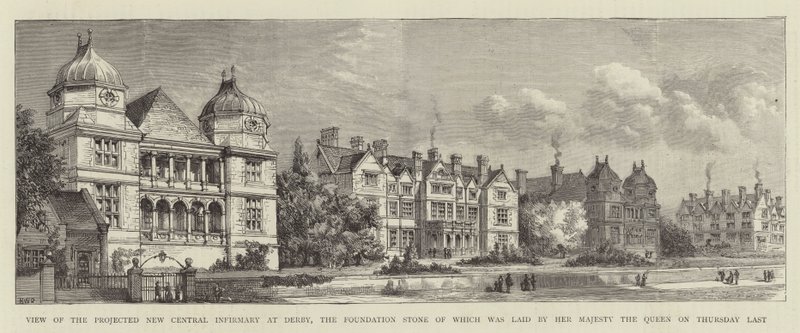 Vista da nova enfermaria central projetada em Derby, cuja pedra fundamental foi lançada por Sua Majestade a Rainha na quinta-feira passada de Henry William Brewer