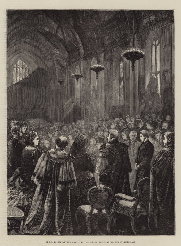 Sua Ala Príncipe Arthur revela a Albert Memorial Window em Guildhall de Henry Woods