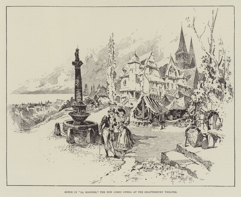 Cena em La Rosiere, a nova ópera de quadrinhos no Shaftesbury Theatre de Herbert Railton