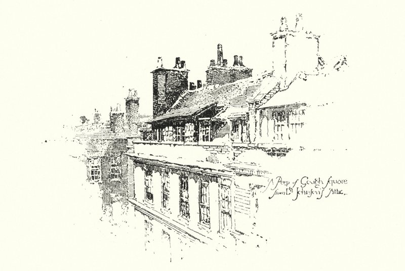 A Peep of Gough Square, Londres, do Dr. Johnsons Attic (litho) de Herbert (after) Railton
