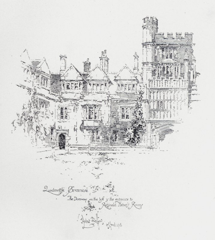 Brasenose College, Oxford, mostrando a entrada das salas do clérigo e escritor inglês Reginald Heber (litho) de Herbert (after) Railton