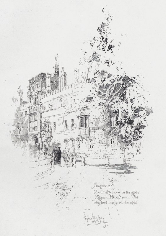 Brasenose College, Oxford, mostrando o quarto do clérigo e escritor inglês Reginald Heber (litho) de Herbert (after) Railton