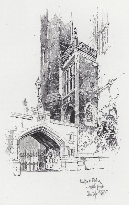 Ponte e Pórtico para a Biblioteca do Templo Médio (gravura) de Herbert (after) Railton