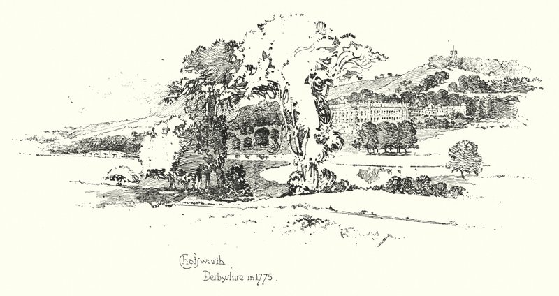 Chatsworth, Derbyshire, em 1775 (litho) de Herbert (after) Railton