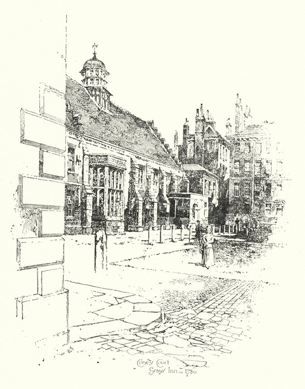 Coney Court, Grays Inn, em 1780 (litho) de Herbert (after) Railton