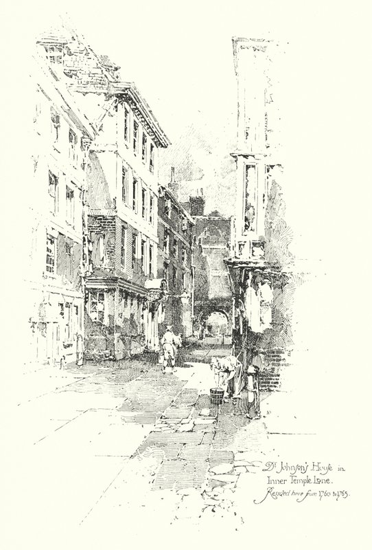 Dr Johnsons House, Inner Temple Lane, residiu lá de 1760 a 1765 (litho) de Herbert (after) Railton