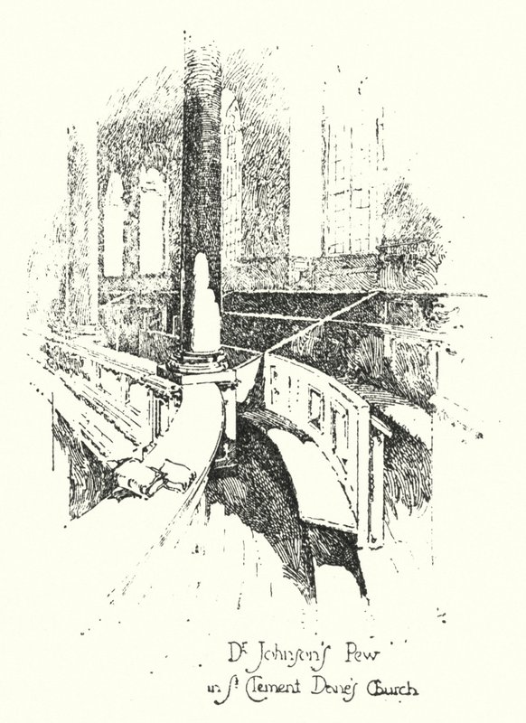 Dr Johnsons Pew, Igreja St Clement Danes, Londres (litho) de Herbert (after) Railton