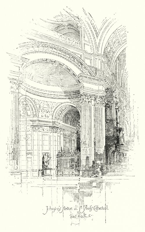 Estátua do Dr. Johnsons, Catedral de St. Pauls, Londres (litho) de Herbert (after) Railton