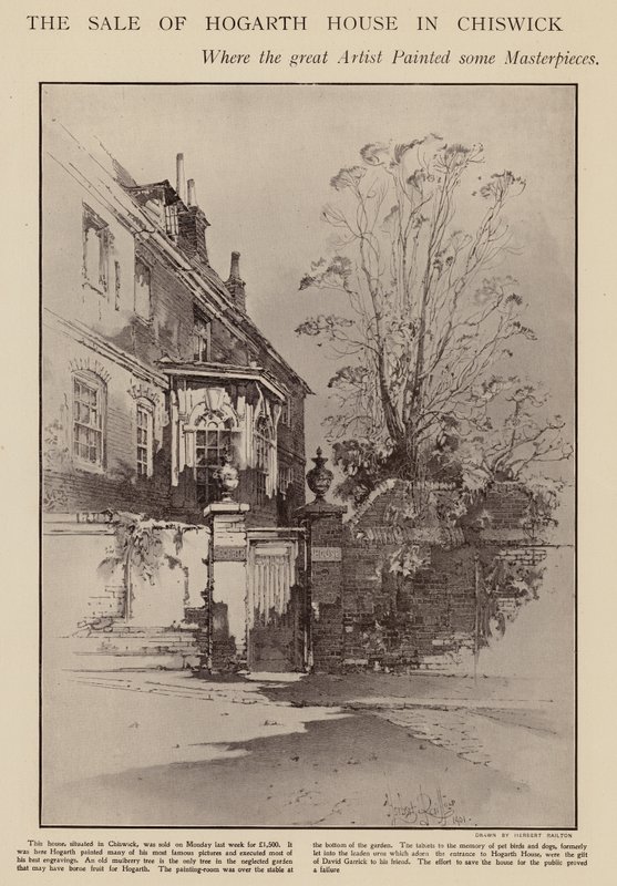 Antigo lar de William Hogarth, Chiswick, Londres (litho) de Herbert (after) Railton