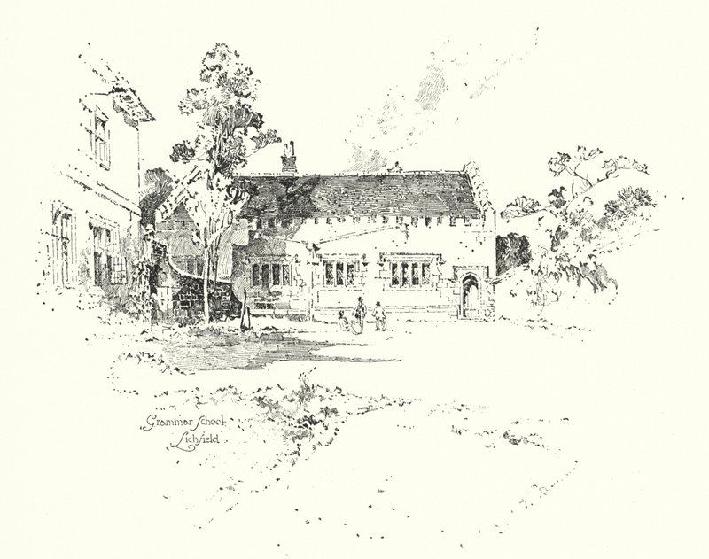 Grammar School, Lichfield, onde o Dr. Johnson frequentou a escola (litho) de Herbert (after) Railton