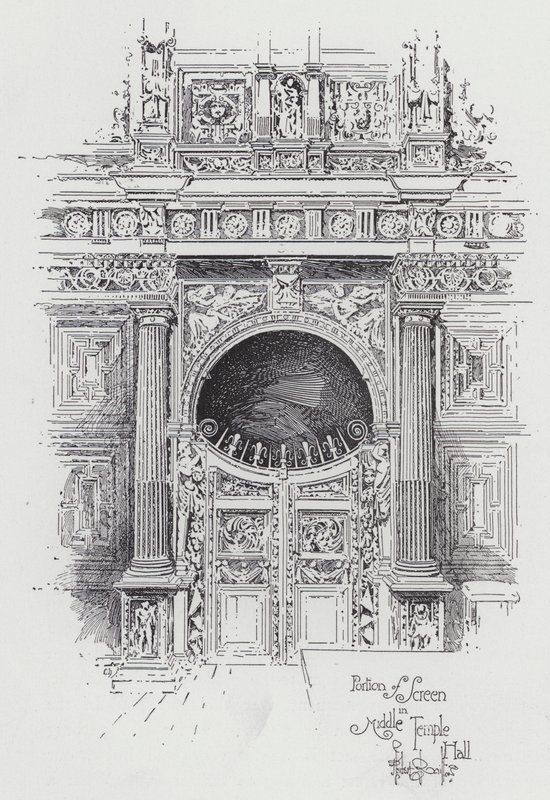 Porção de Tela no Salão do Templo Médio (gravura) de Herbert (after) Railton
