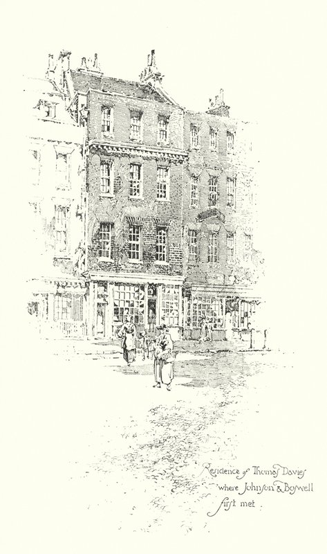 Residência de Thomas Davies, Londres, onde o Dr. Johnson e James Boswell se conheceram pela primeira vez (litho) de Herbert (after) Railton