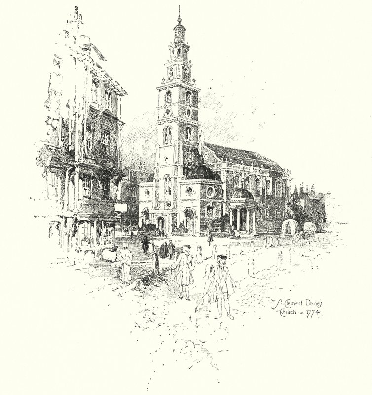 Igreja St Clement Danes, Londres, em 1774 (litho) de Herbert (after) Railton