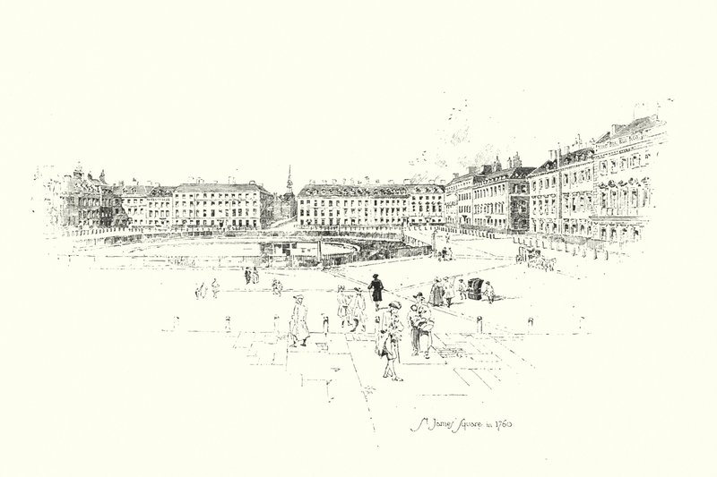 St James Square, Londres, em 1760 (litho) de Herbert (after) Railton