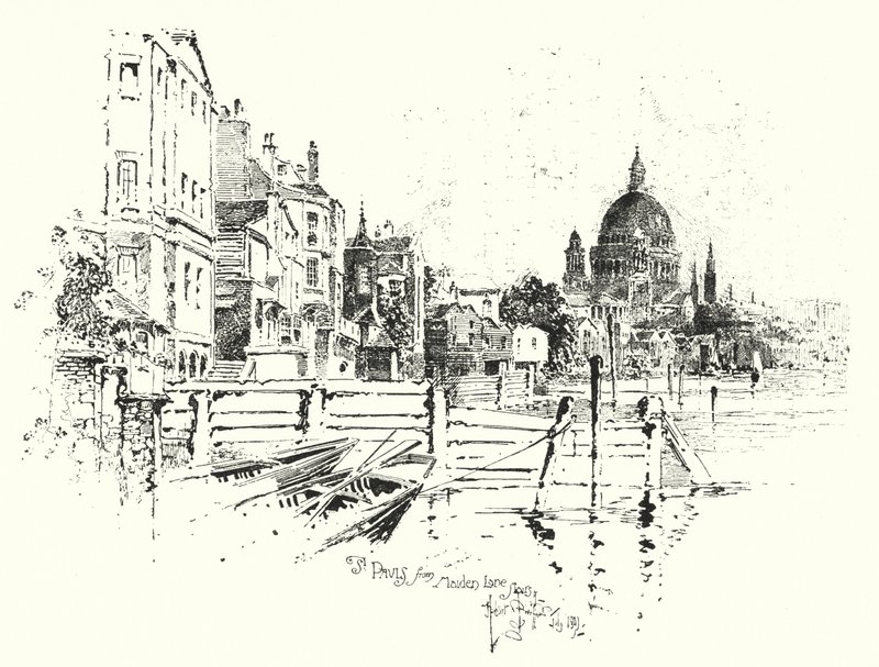 Catedral de St Pauls, Londres, a partir da escadaria Maiden Lane (litho) de Herbert (after) Railton