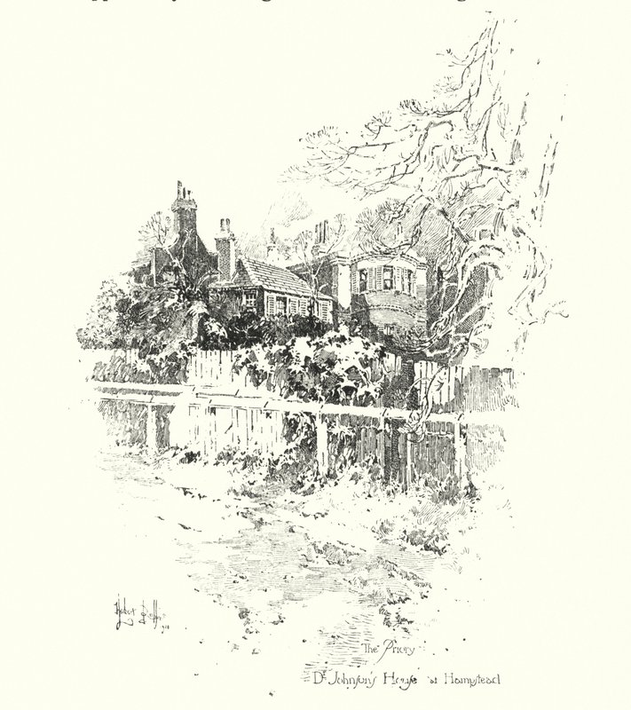 O Priorado, Dr. Johnsons House, em Hampstead, Londres (litho) de Herbert (after) Railton