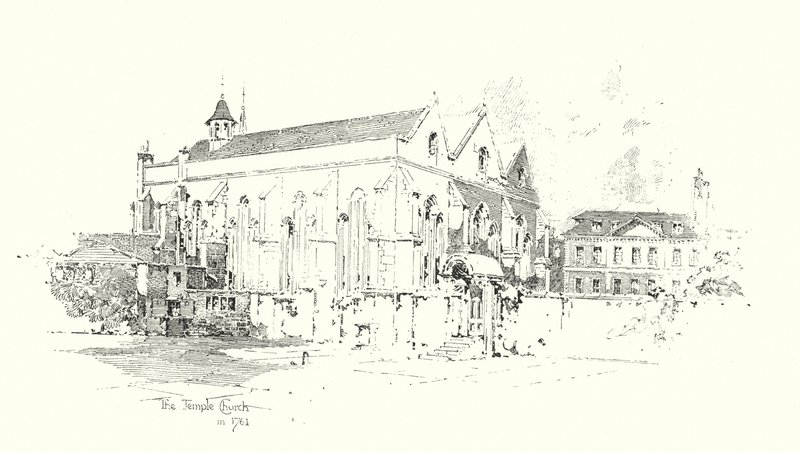 The Temple Church, Londres, em 1761 (litho) de Herbert (after) Railton