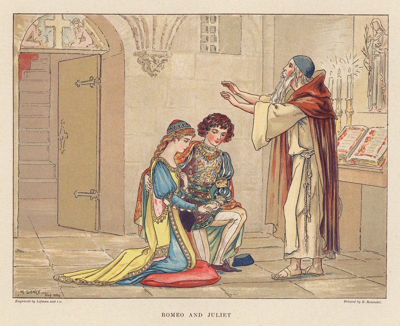 Shakespeare para os jovens: Romeu e Julieta (litografia a cores) de Herbert (after) Sidney
