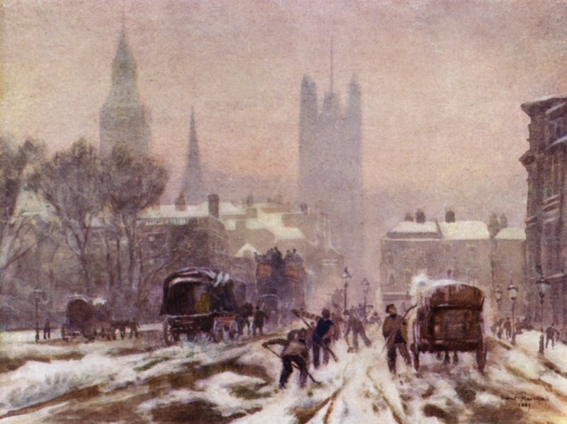 Uma manhã de neve, Whitehall (cor litho) de Herbert Menzies (after) Marshall
