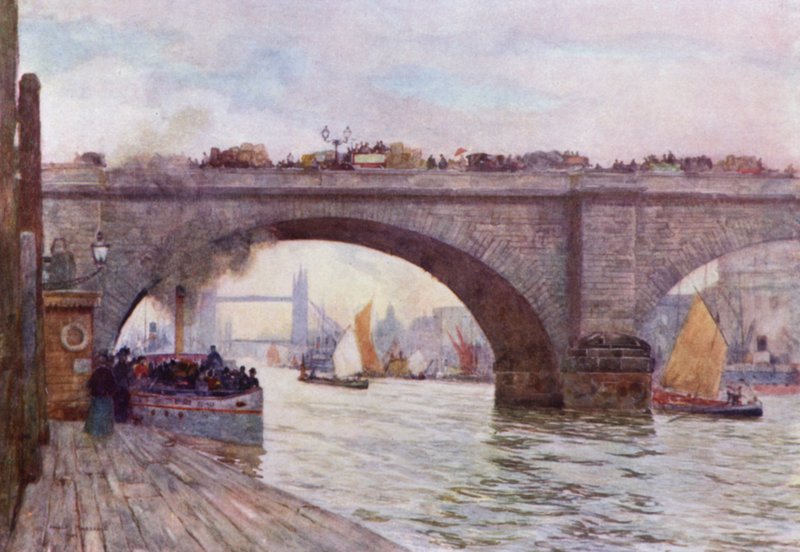 Um Arco da Ponte de Londres (cor litho) de Herbert Menzies (after) Marshall