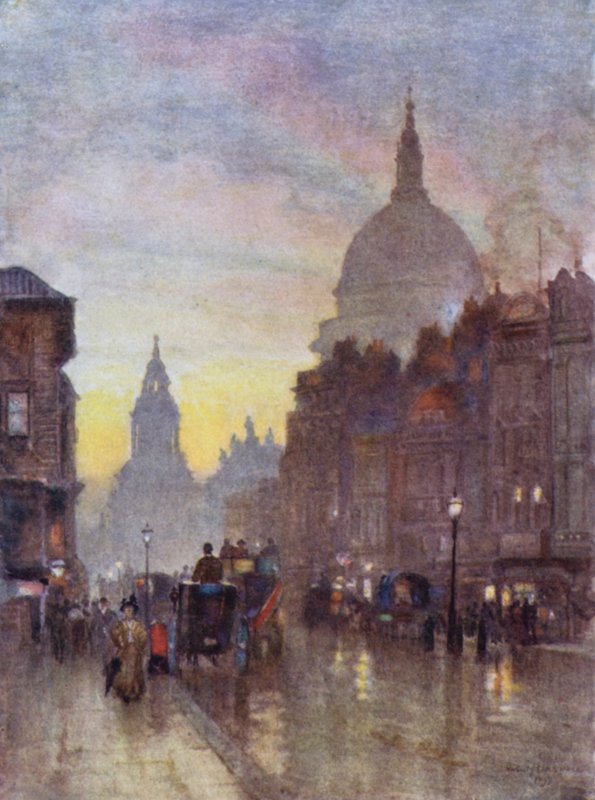 Cannon Street, Summer Evening (cor litho) de Herbert Menzies (after) Marshall
