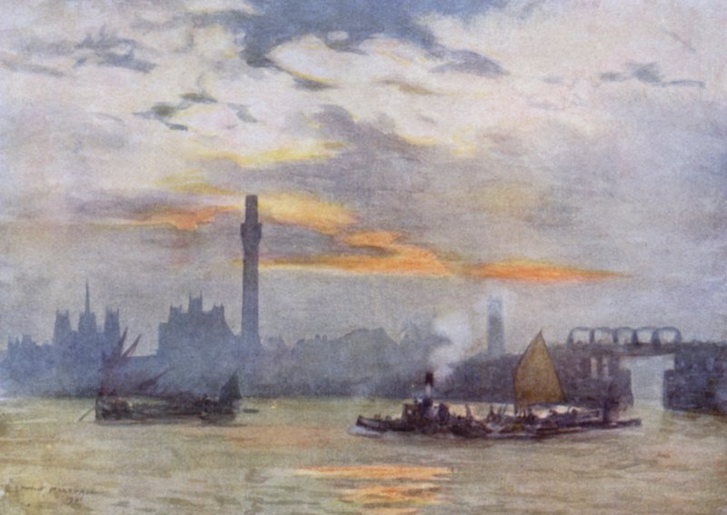 Nascer do sol em Lambeth (cor litho) de Herbert Menzies (after) Marshall