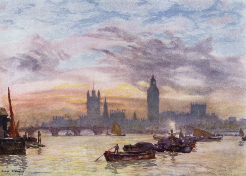 Torres de Westminster (cor litho) de Herbert Menzies (after) Marshall
